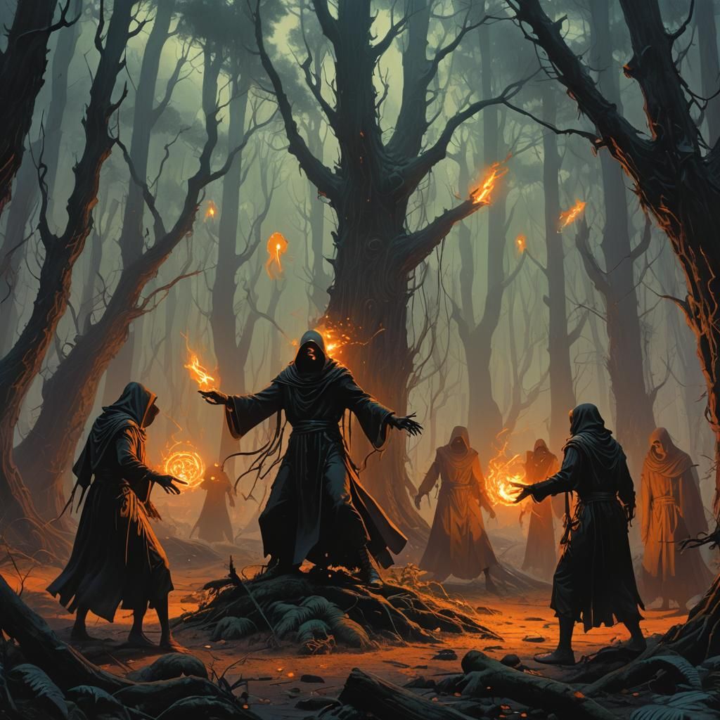 Cultists Dance Around Sacrifice in Mystical Forest