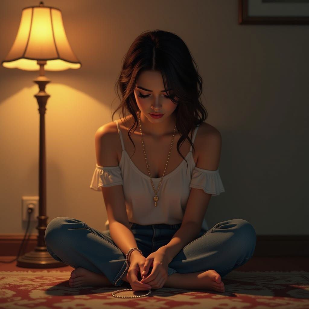 Girl with Broken Necklace in Sorrowful Digital Painting