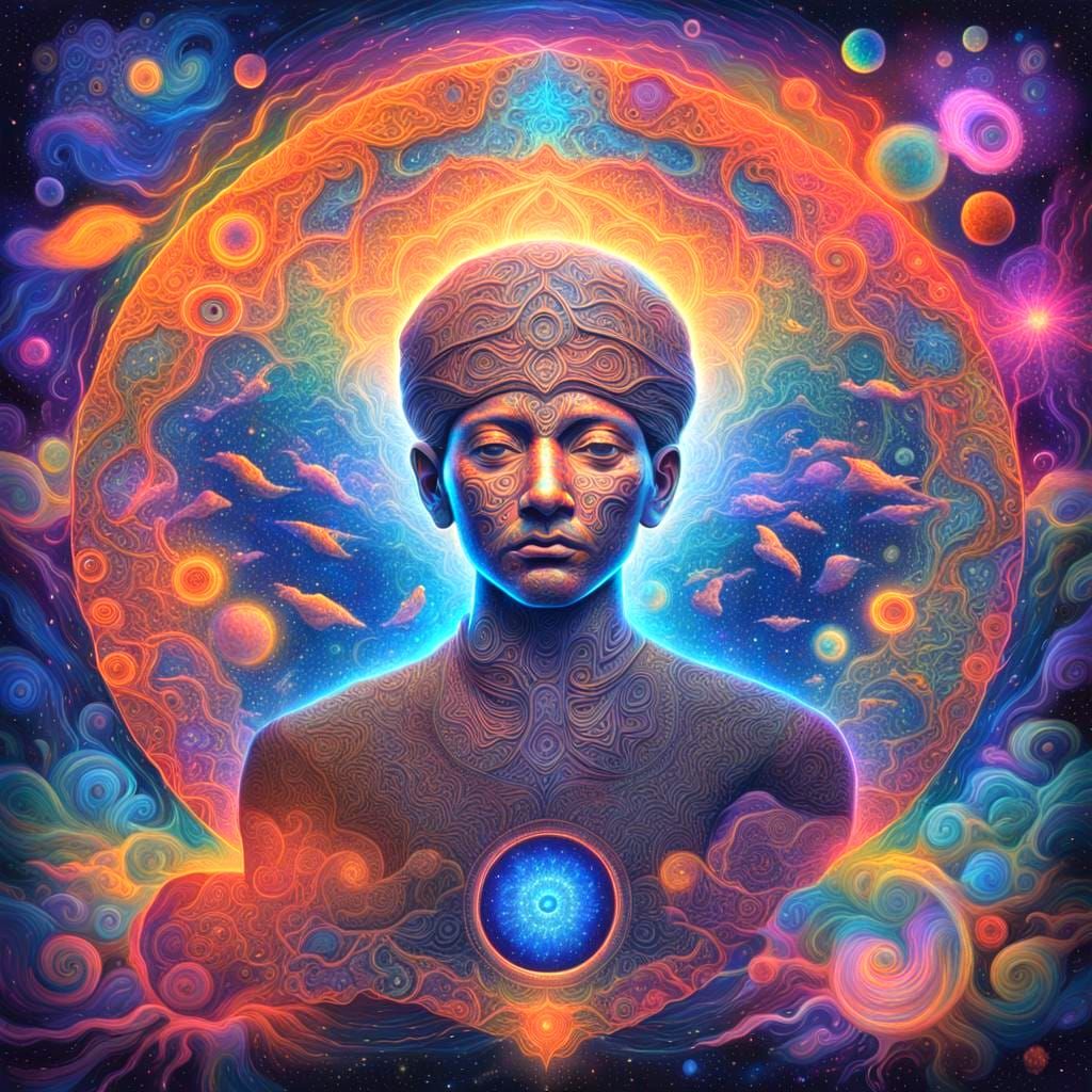 Holographic Astral Cosmic Illustration in Pablo Amaringo Sty...