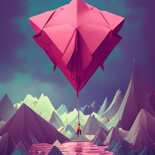 Floating Origami Landscape: Japanese Art