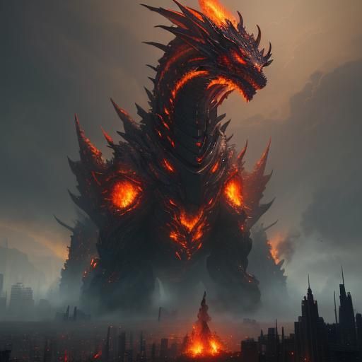 Robot Dragon Breathing Fire, Digital Matte Painting