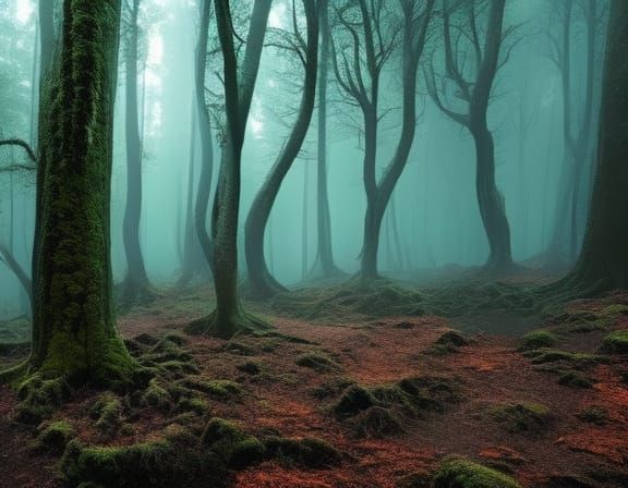 Spooky Forest: Gnarled Trees in Horror Splash Art