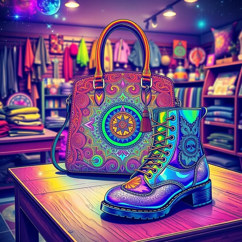 Rainbow Hippy Handbag and Boots in Astral Style