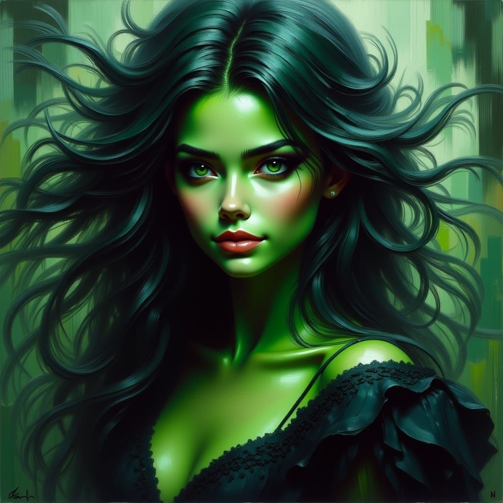 Gothic Sorceress with Green Skin as Digital Painting