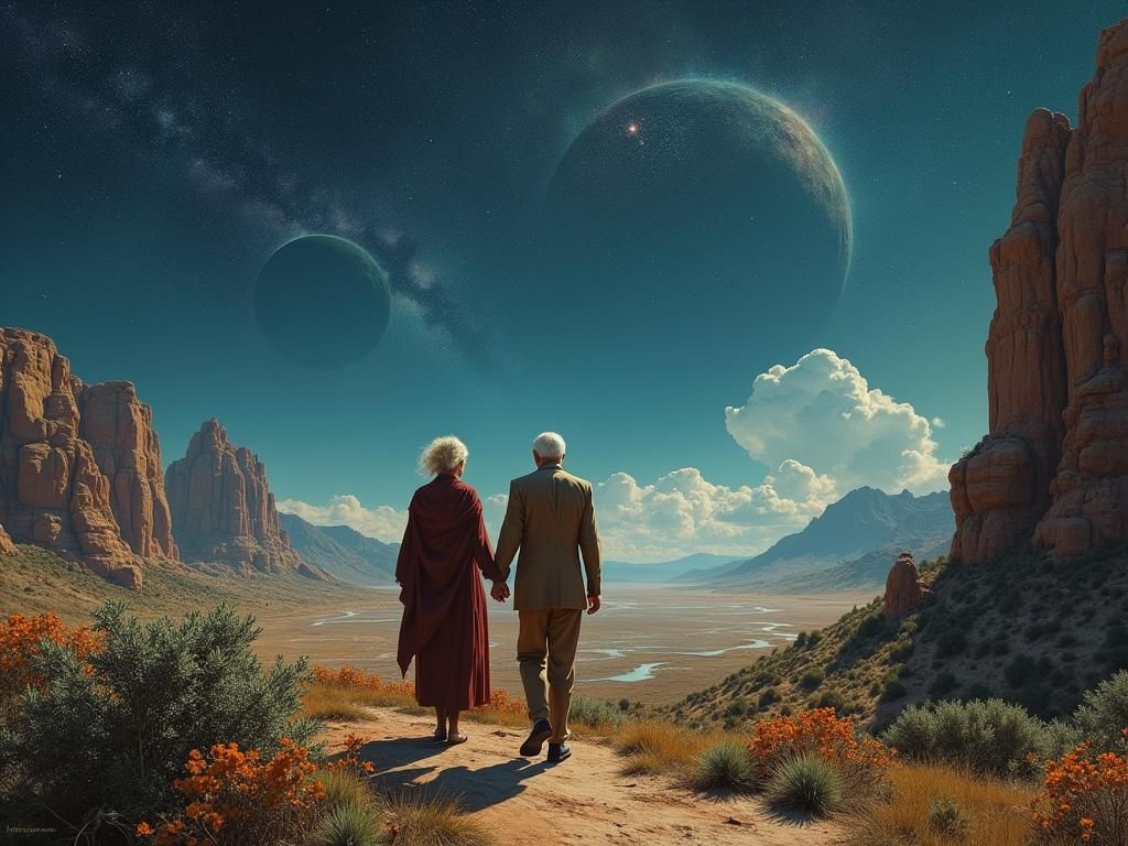 Sci-Fi Fantasy Couple on Lush Alien Planet