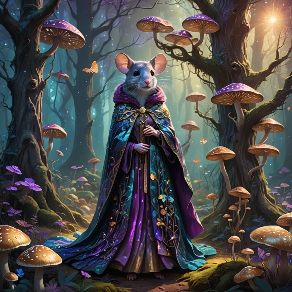 Mouse Woman in Mystical Forest: Digital Painting