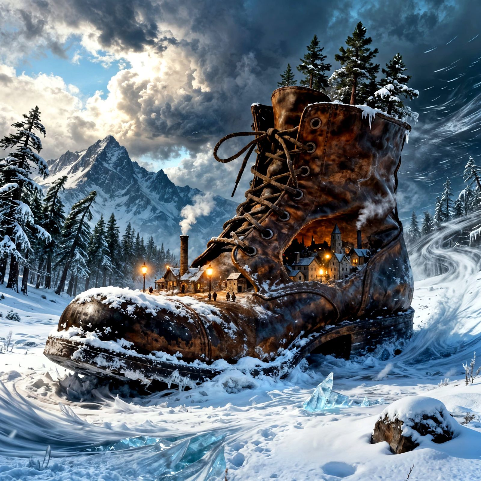 Giant Shoe Village on Snowy Tundra