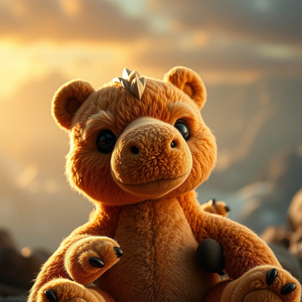 Cuddly Dragon Bear in Warm, Golden Light