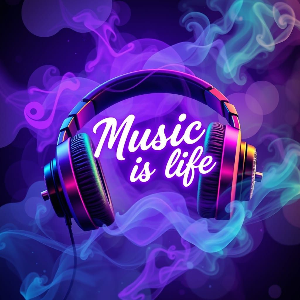 Vibrant Headphones with Neon Colors in Digital Art Style