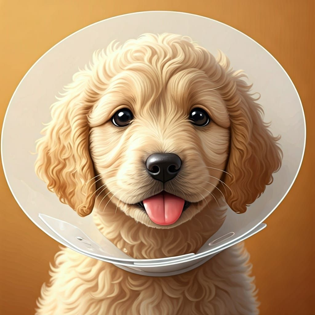 Adorable Blonde Puppy with Cone in Anime Style