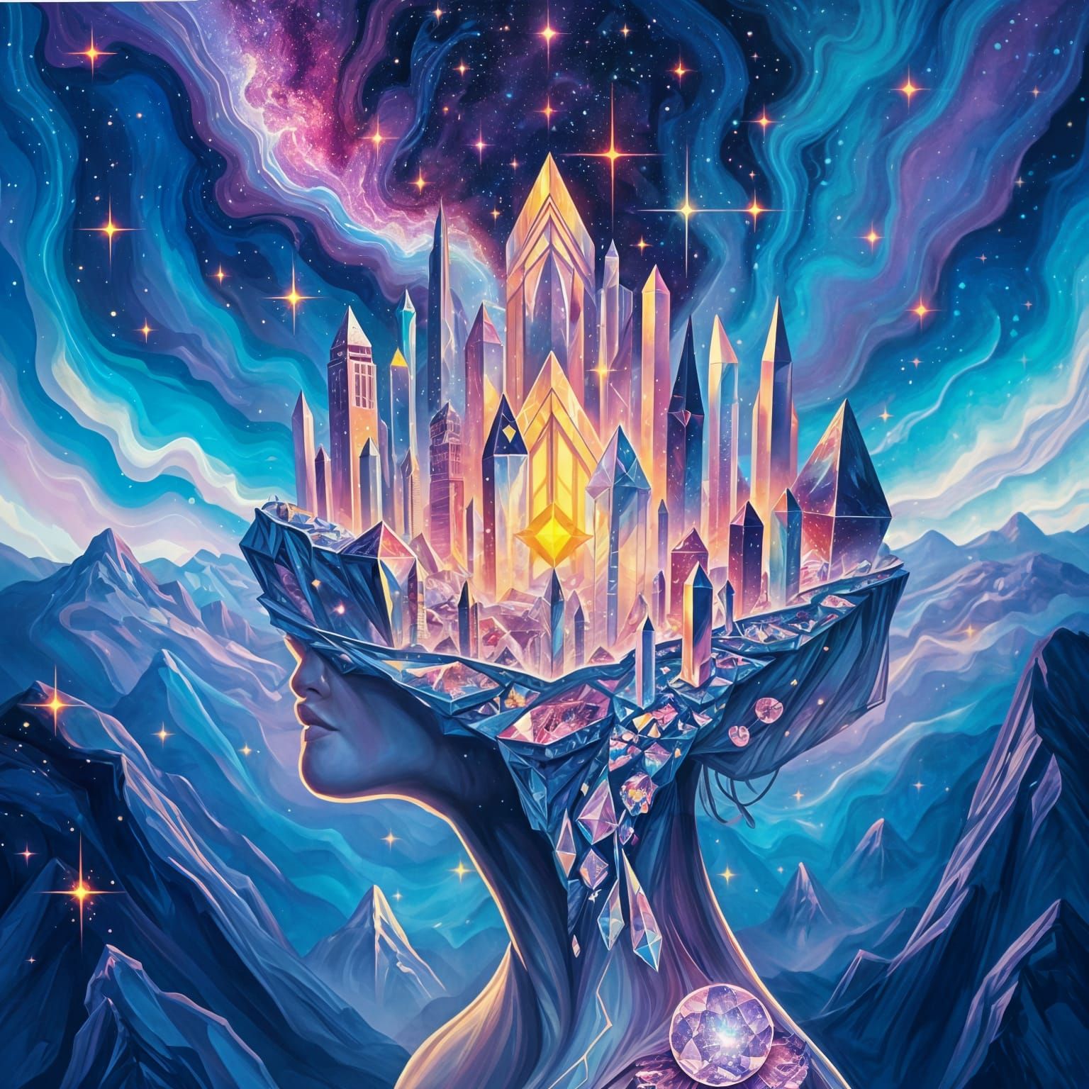 Crystal City of Chaos Within Ethereal Goddess