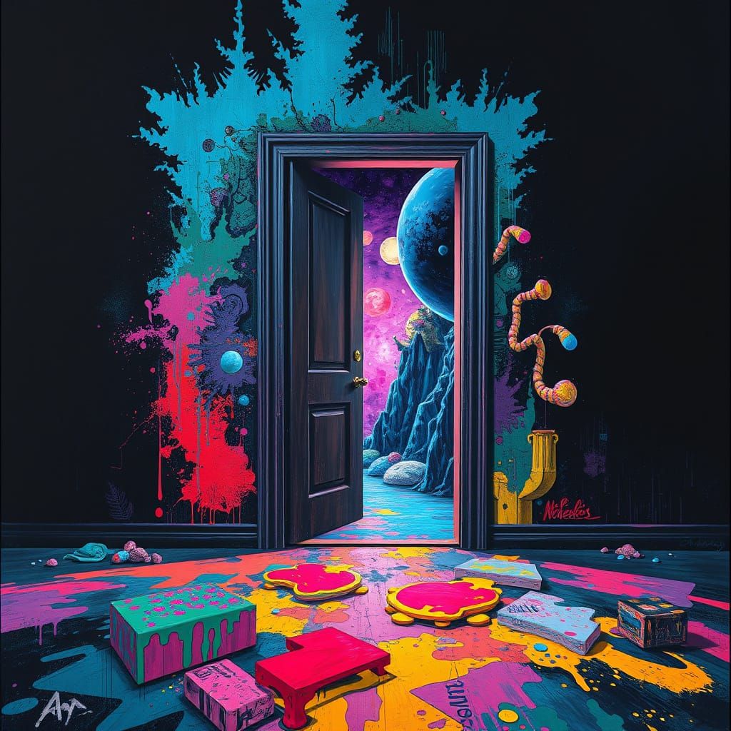 Surreal Doorway to a Vibrant Graffiti World