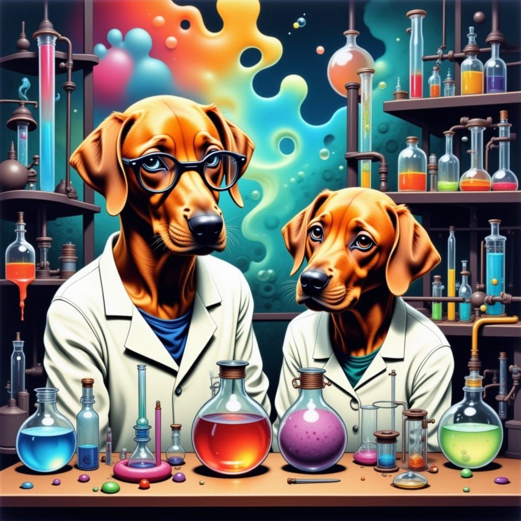Whimsical Lab Duo Conducts Chemistry Experiments in Colorful...