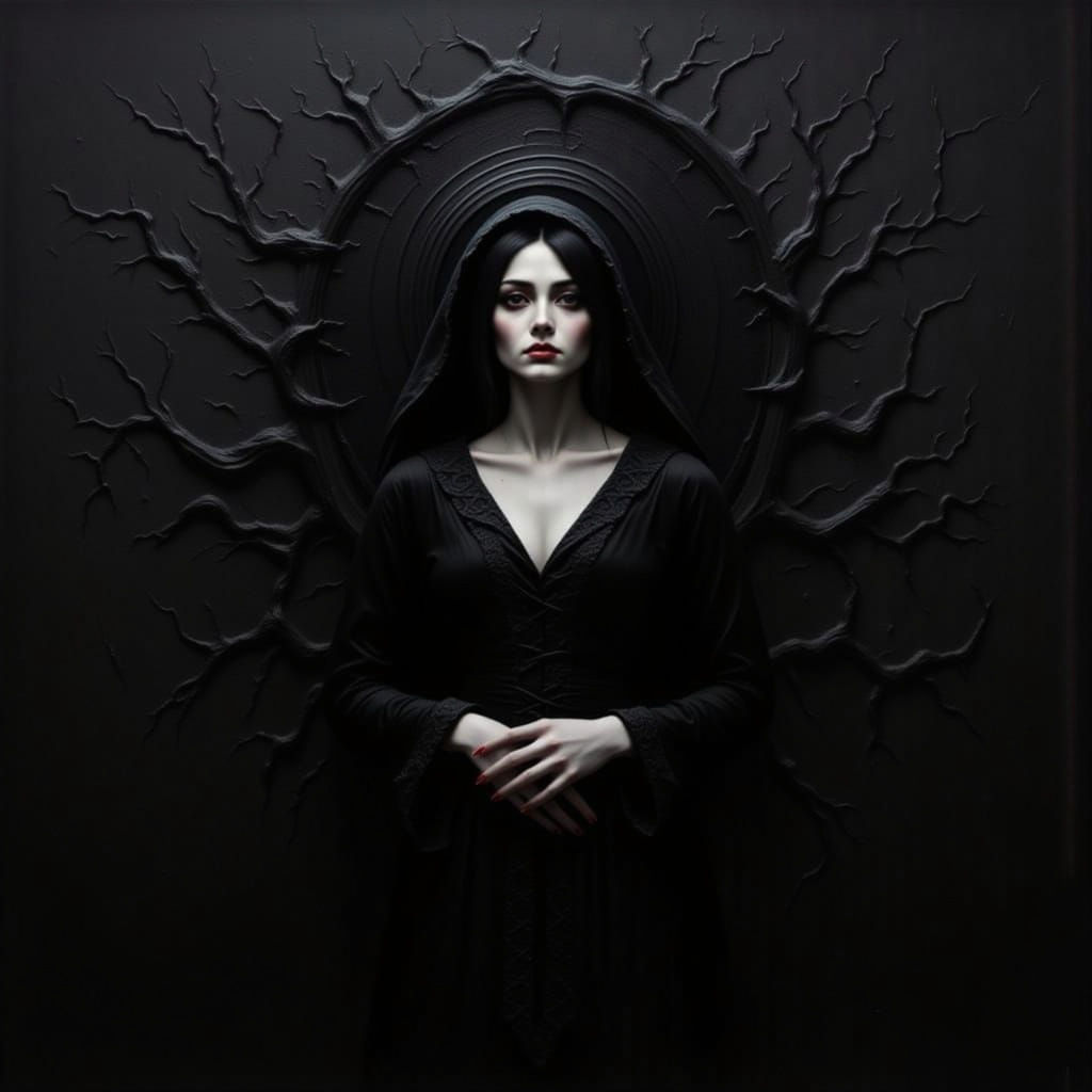 Obsidian Impasto: Mysterious Woman in Dark Velvet