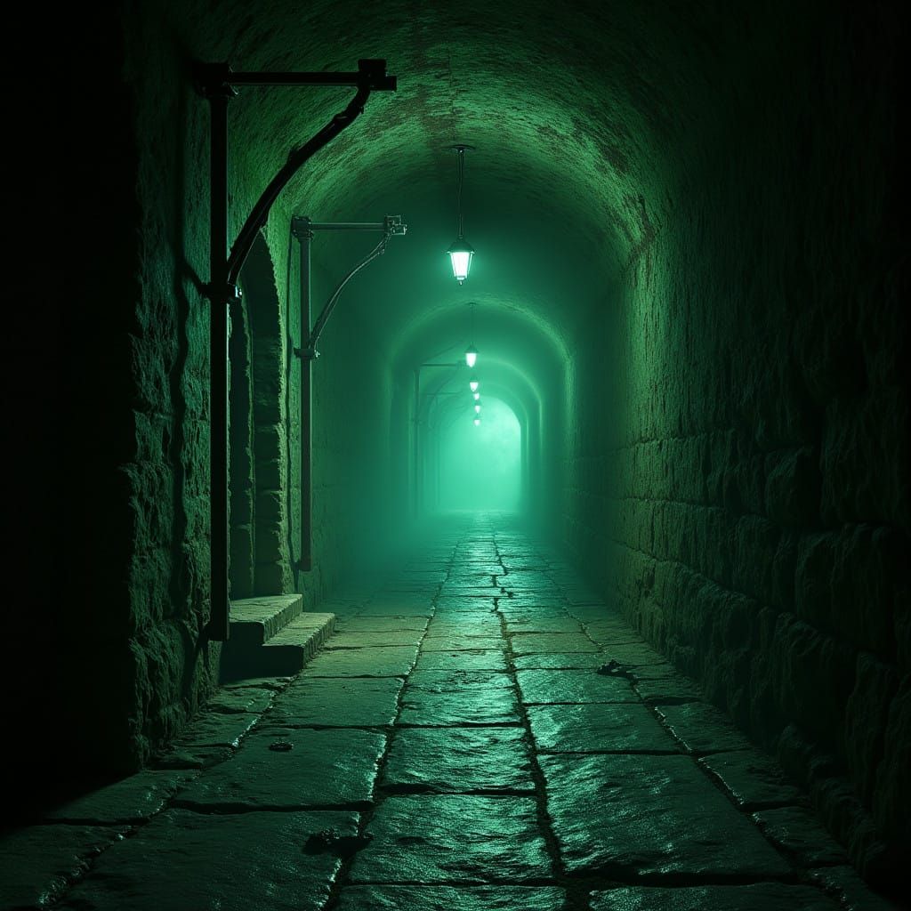 Foreboding Underground Lair with Arched Ceilings and Rusty I...