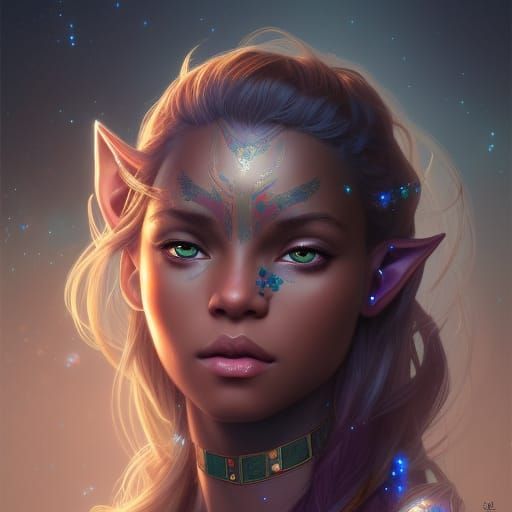 Astral Elf Portrait in Hyperdetailed Concept Art