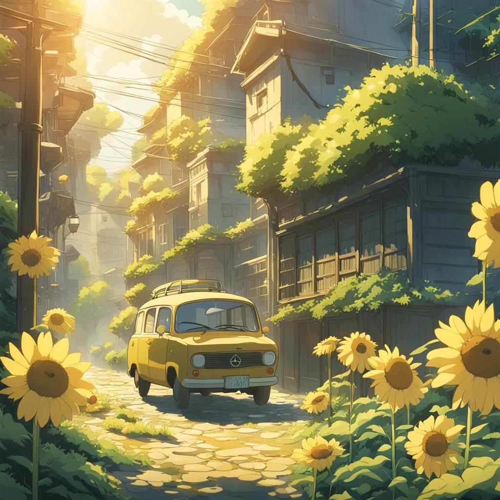 Yellowcore Scene in Studio Ghibli Anime Style