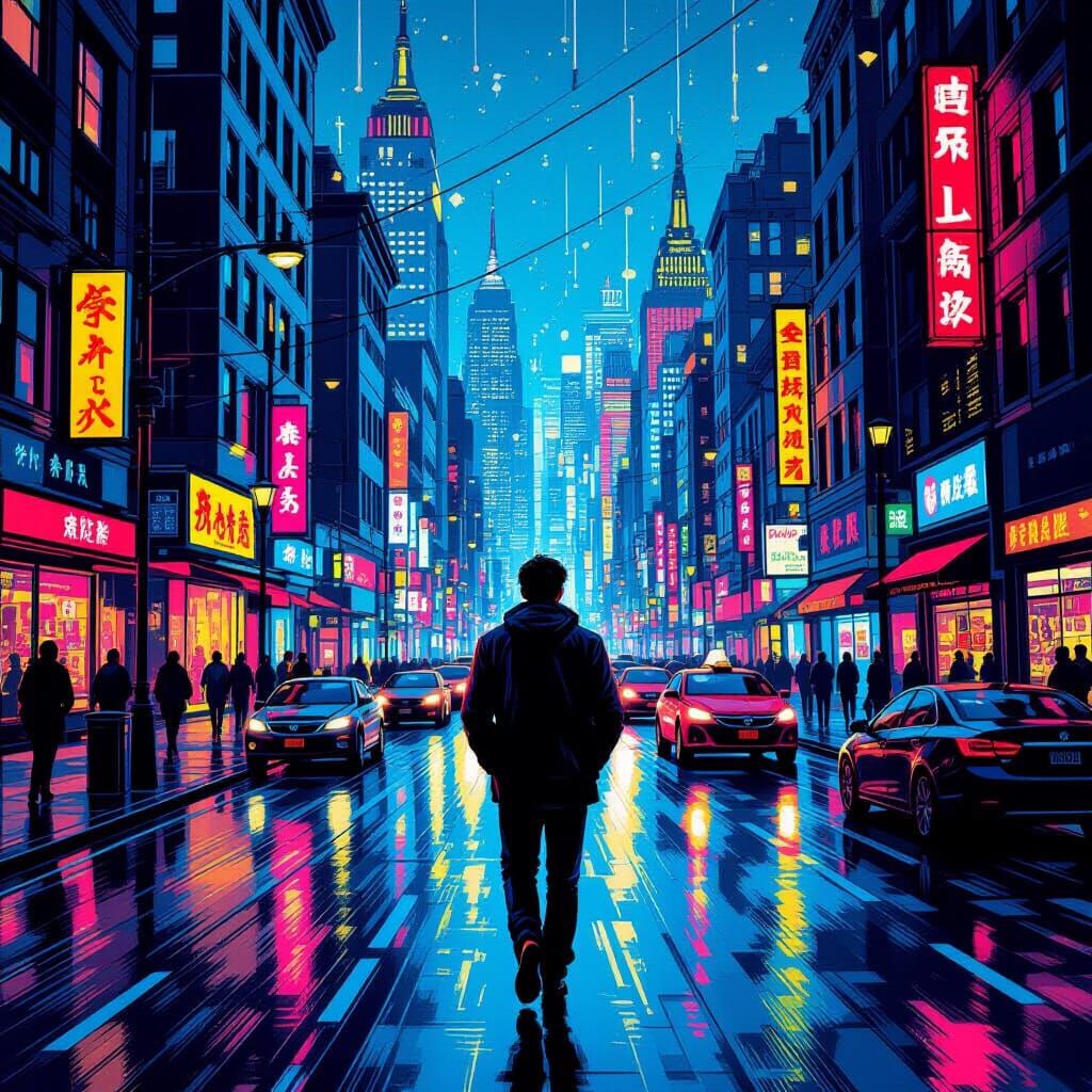 Vibrant City Street Scene in Comic Book Style