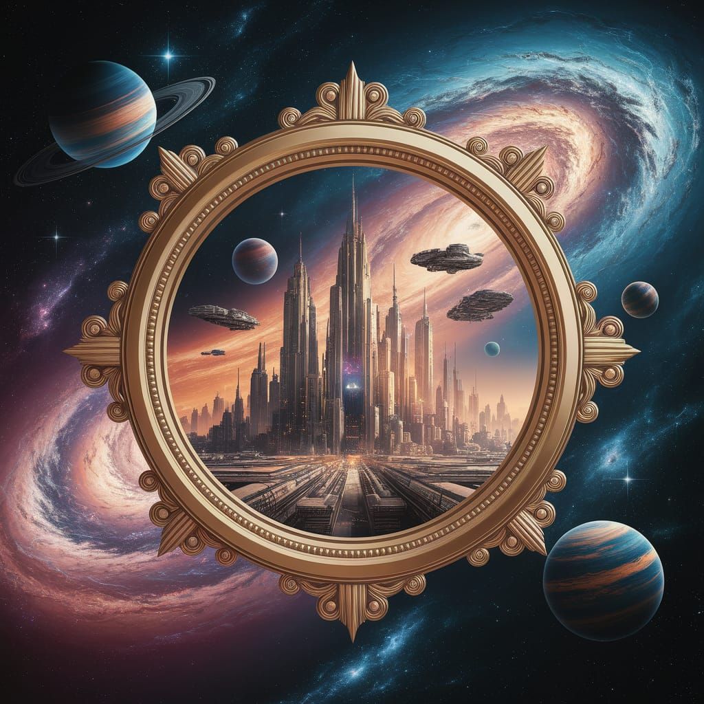 Ornate Gold Portal to Futuristic City