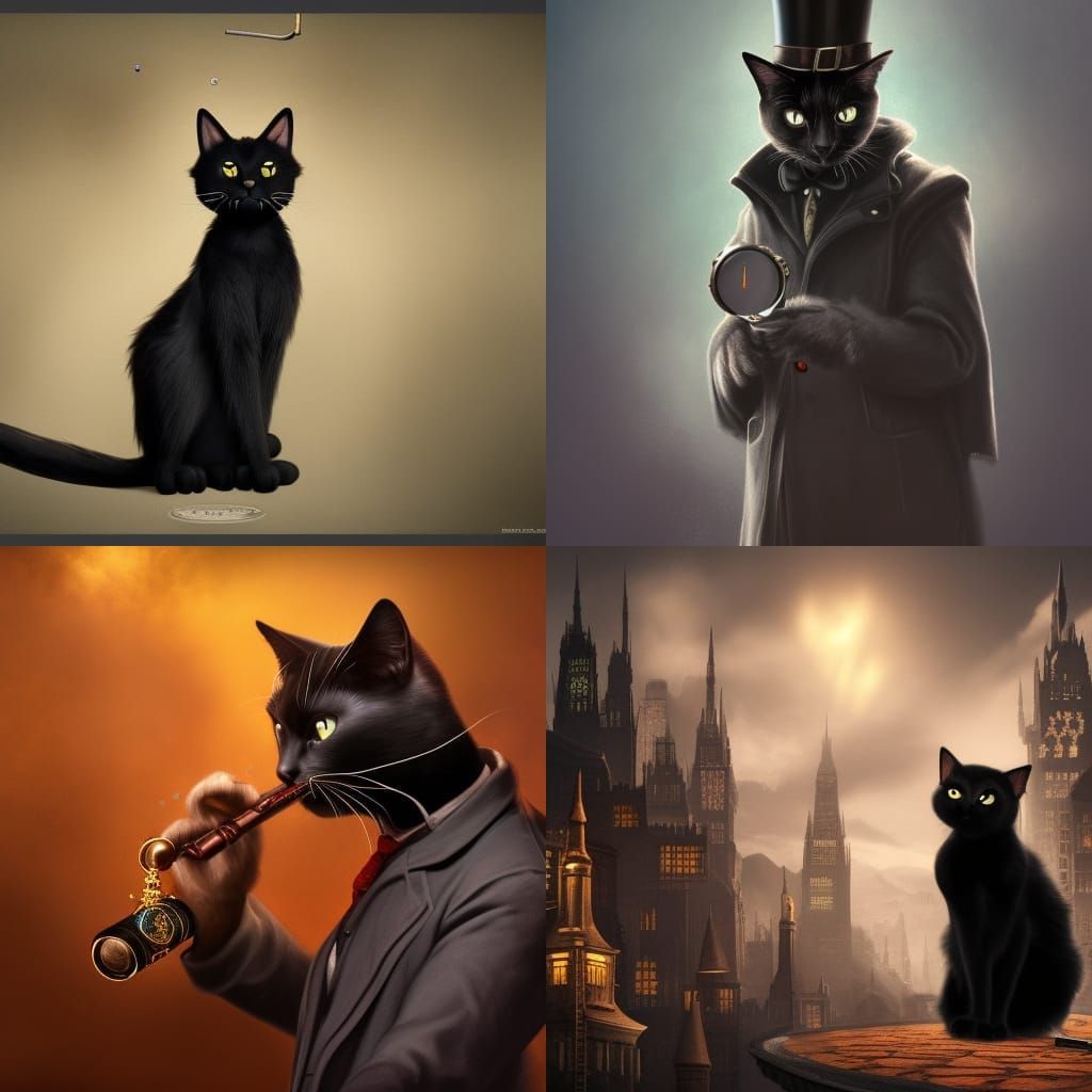 Black Cat as Sherlock Holmes, Detailed Matte Painting