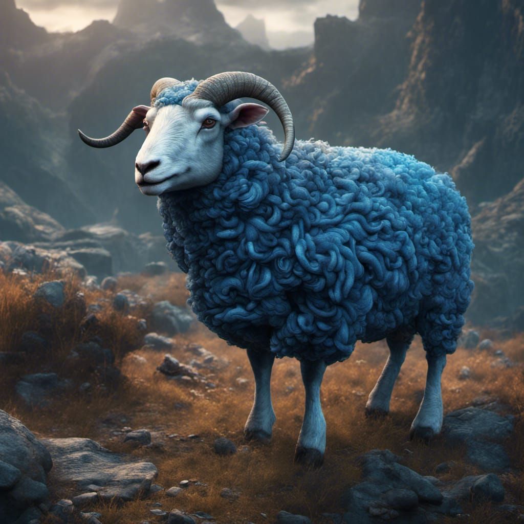 Fantastical Blue Sheep in Detailed Matte Painting