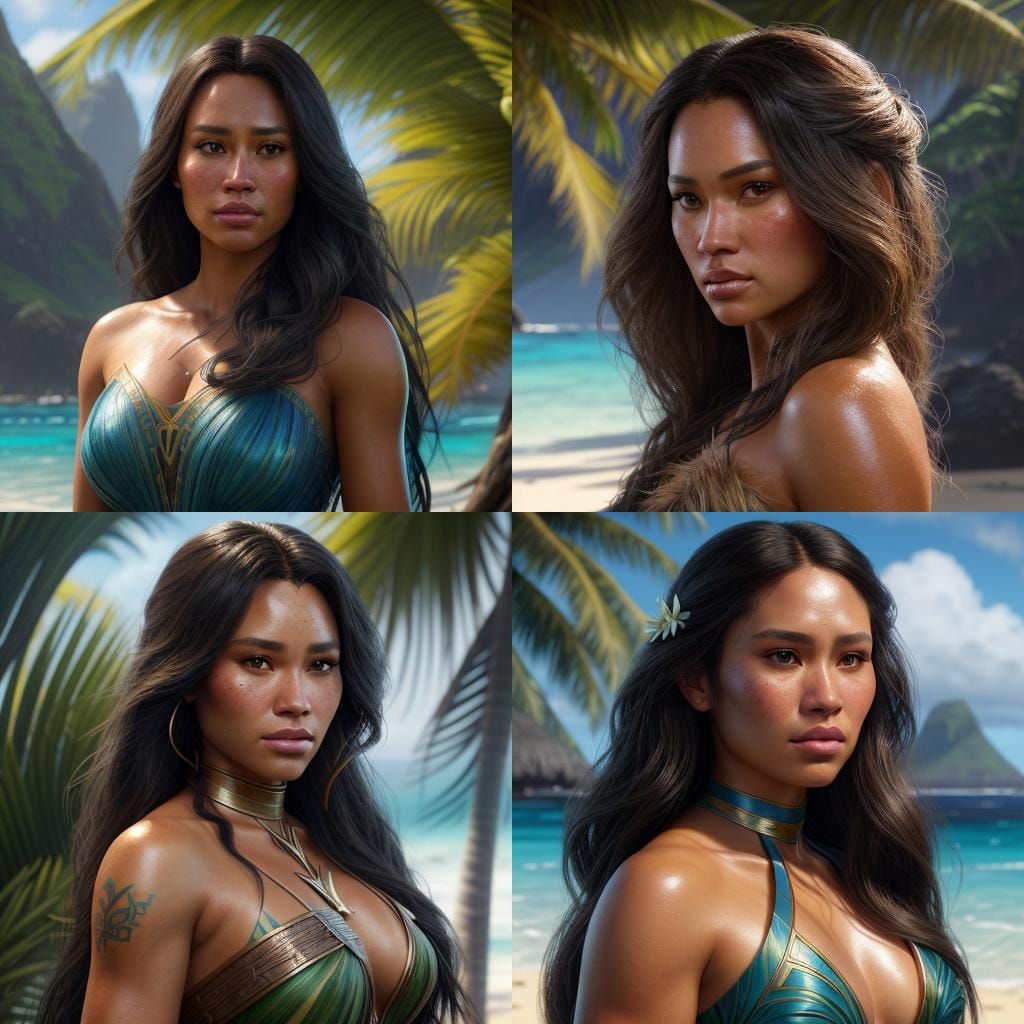 Polynesian Girl Portrait in Disney Film Style