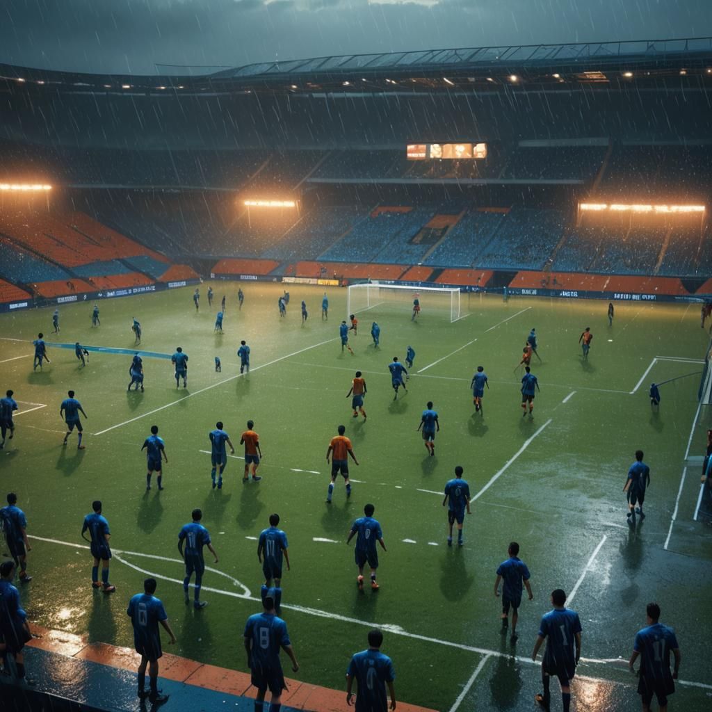 Raining Soccer Field in a Fantasy Matte Painting