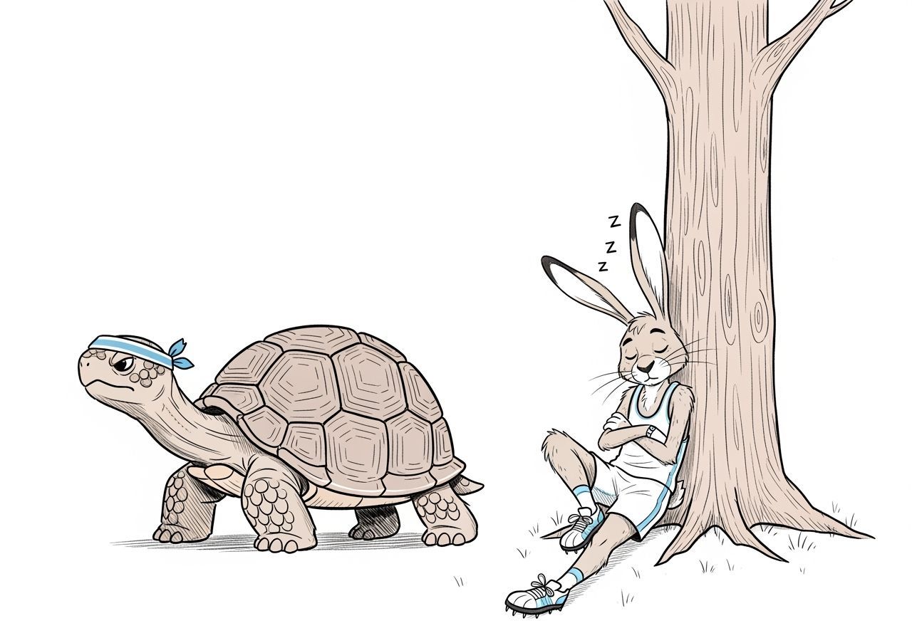 The Tortoise and Hare Fable in Whimsical Hand-Drawn Style