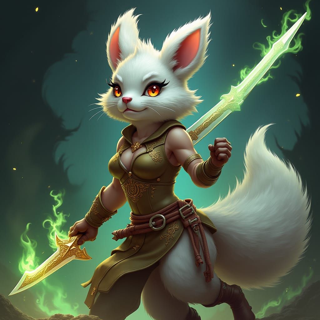 Squirrel Warrior in Mystical Flames, Digital Illustration