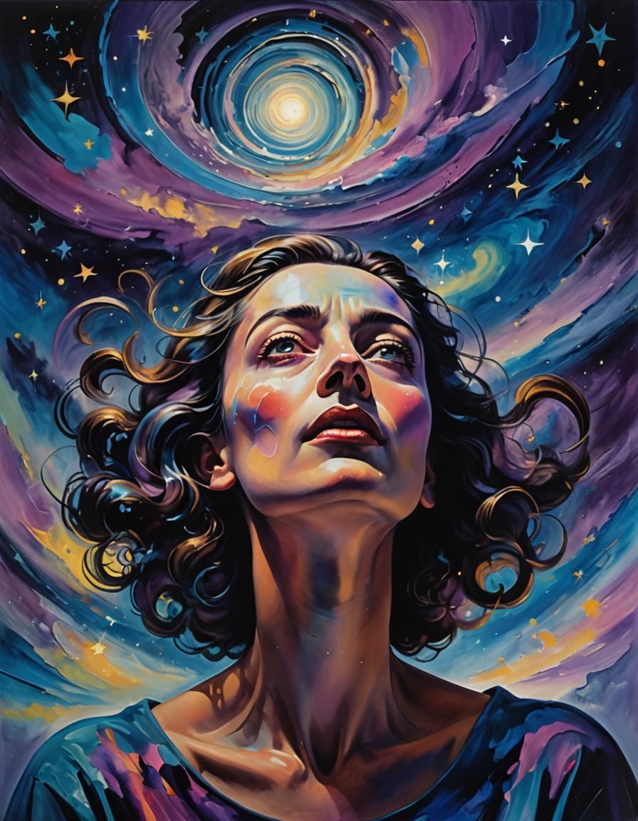 Surreal Woman in Dark with Vibrant Colors