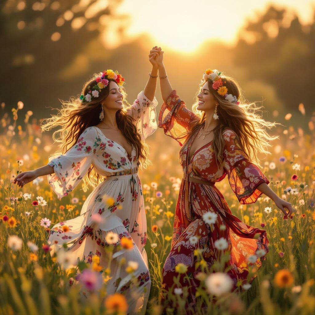 Joyful Bohemian Dance in Wildflower Field