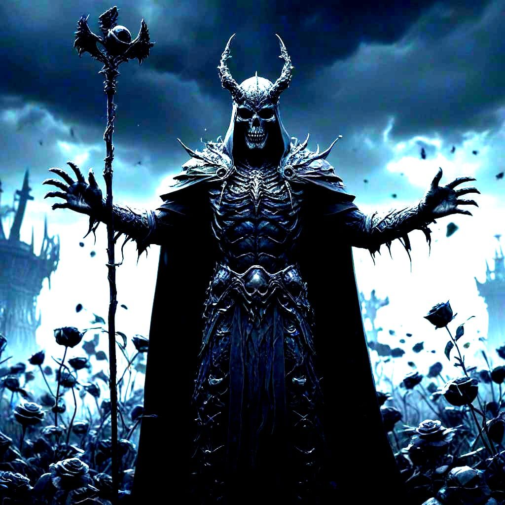 God of Dark Majesty in a Field of Black Roses