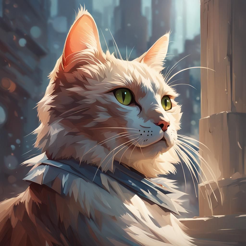 Cat Portrait with Soft Brushstrokes and Lighting