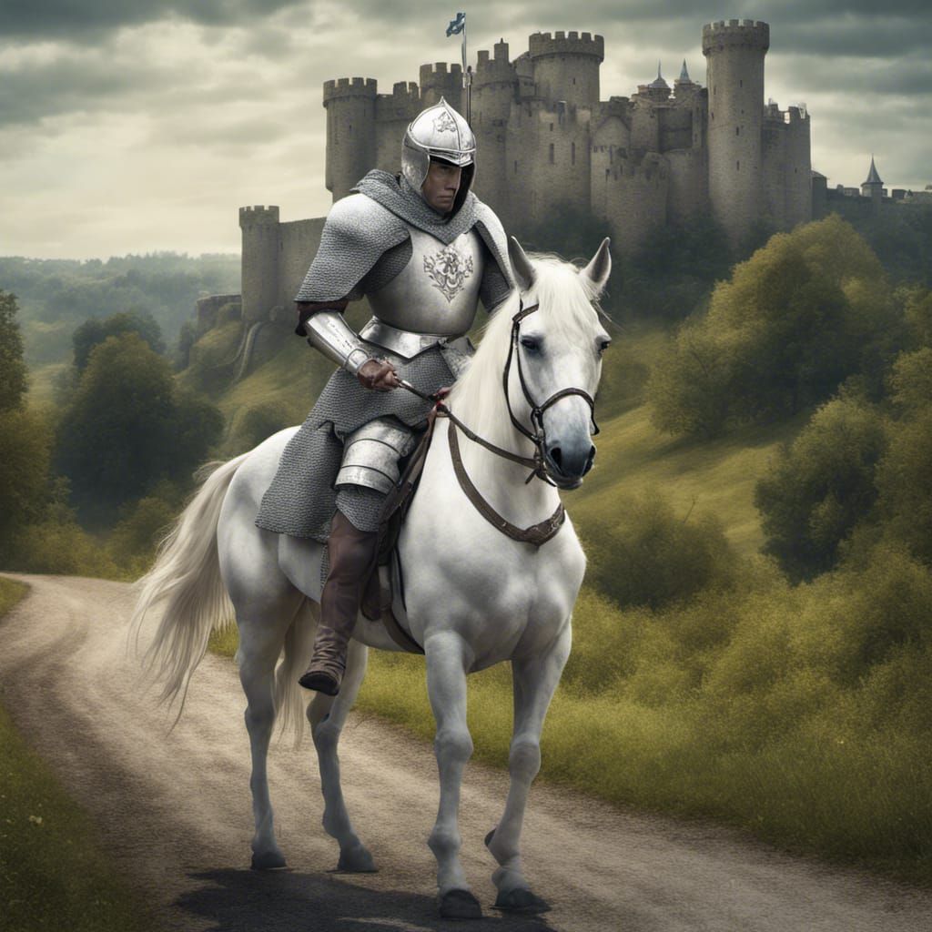 Melancholy Knight Rides Somber Country Road