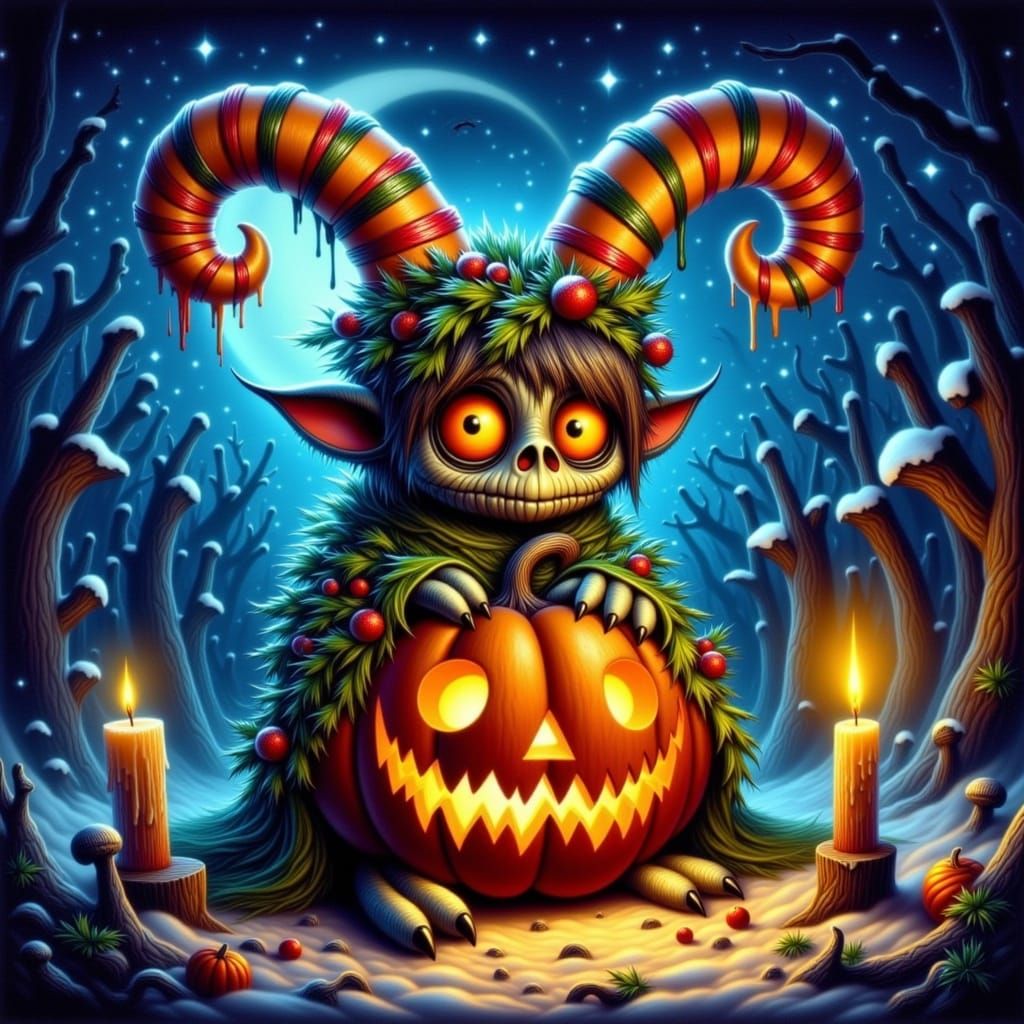 Halloween Christmas Creature Hybrid in Tim Burton Style