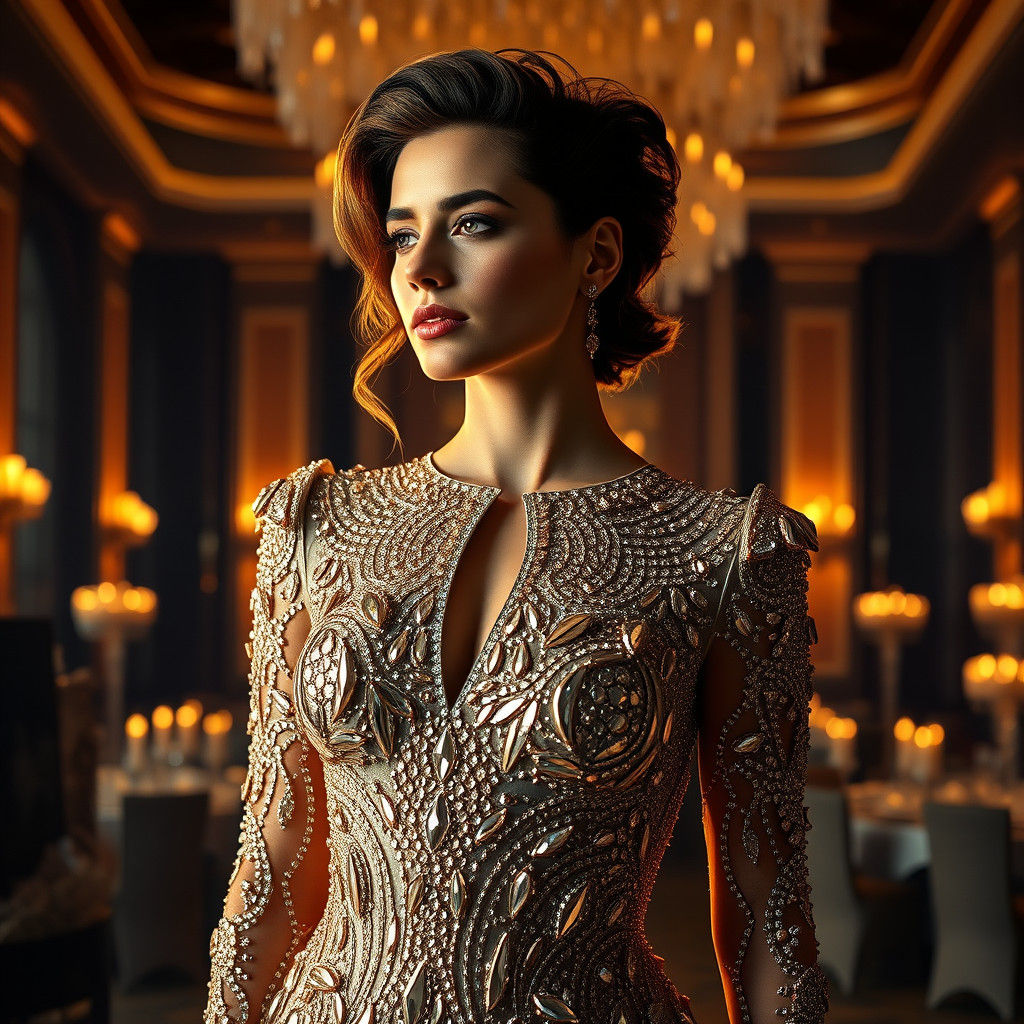 Crystal Dress in Ballroom, Futuristic Architecture Style