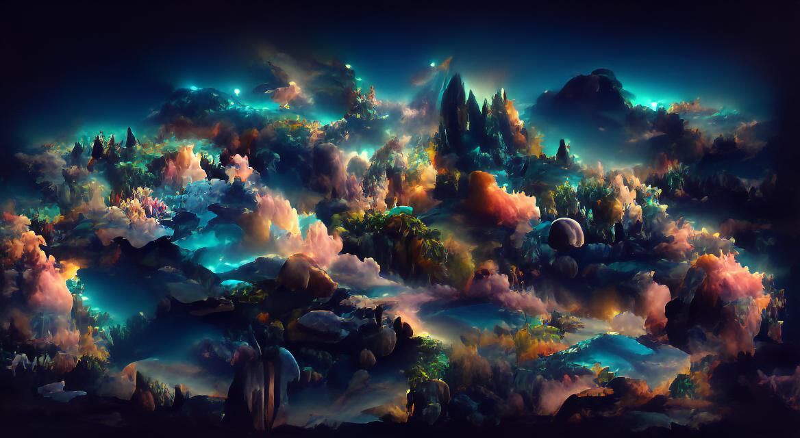 Cosmic Alien Zen Garden with Shimmering Planets