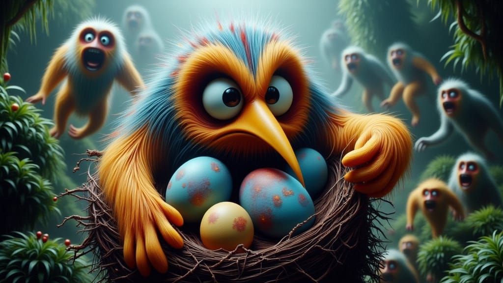 Mother Bird Protects Her Angry Eggs in a Jungle Nest