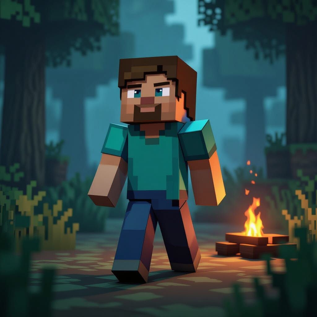 Realistic Minecraft Character in Atmospheric Forest Clearing