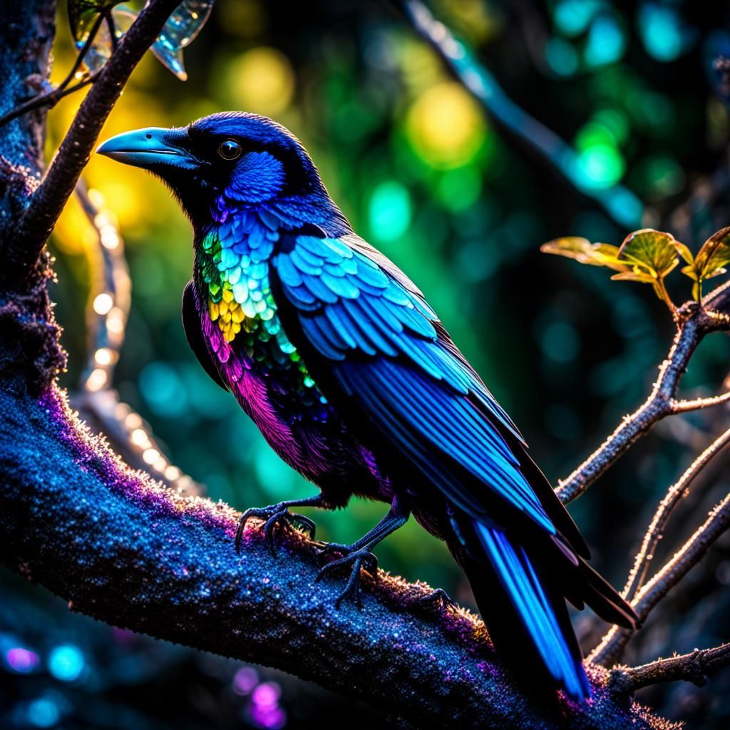 Opalescent Raven with Crystal Details in HDR