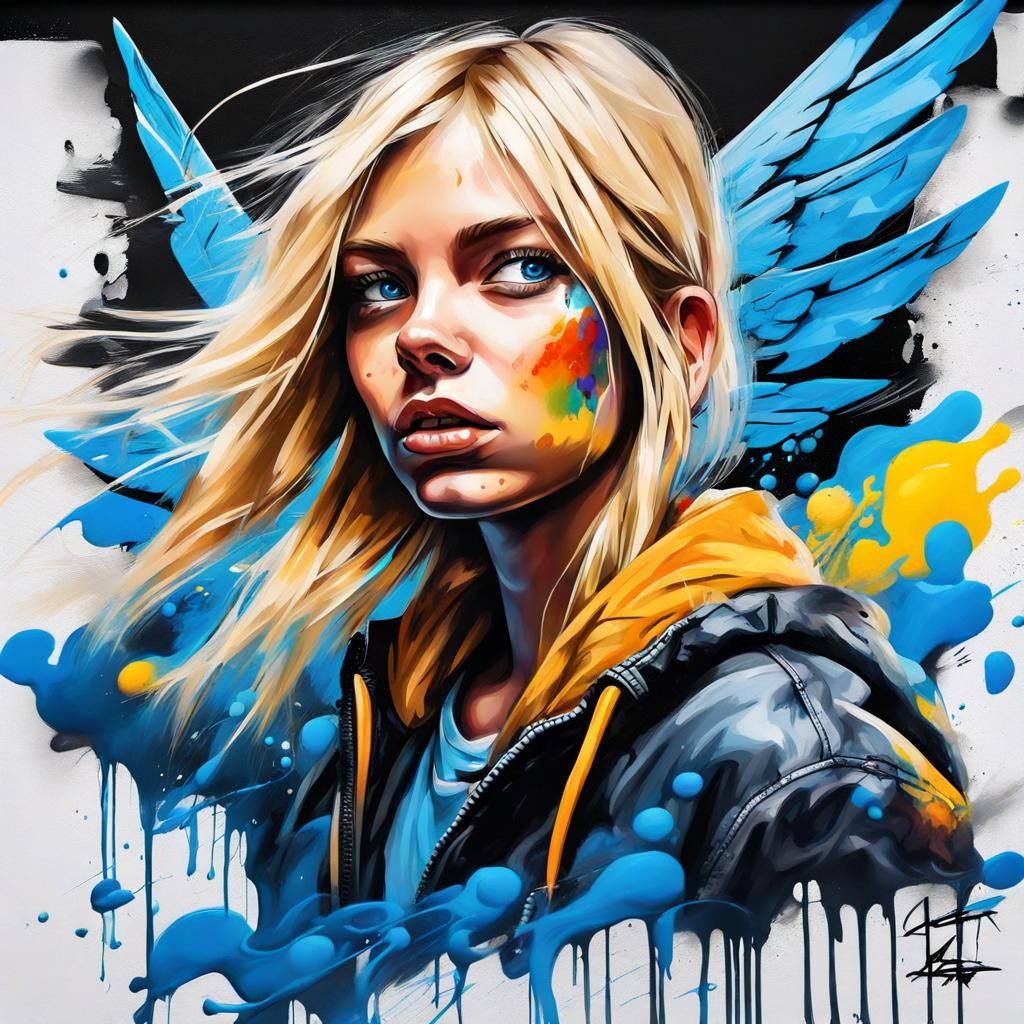 Girl in Flight: Graffiti Art Style