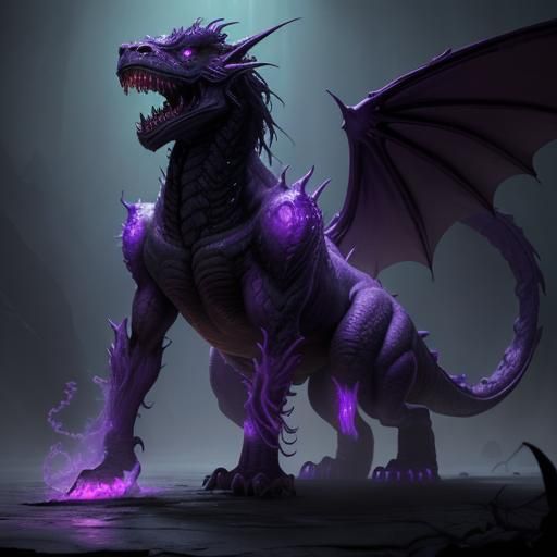 Purple Fire Dragon Monster in Dark Fantasy Style