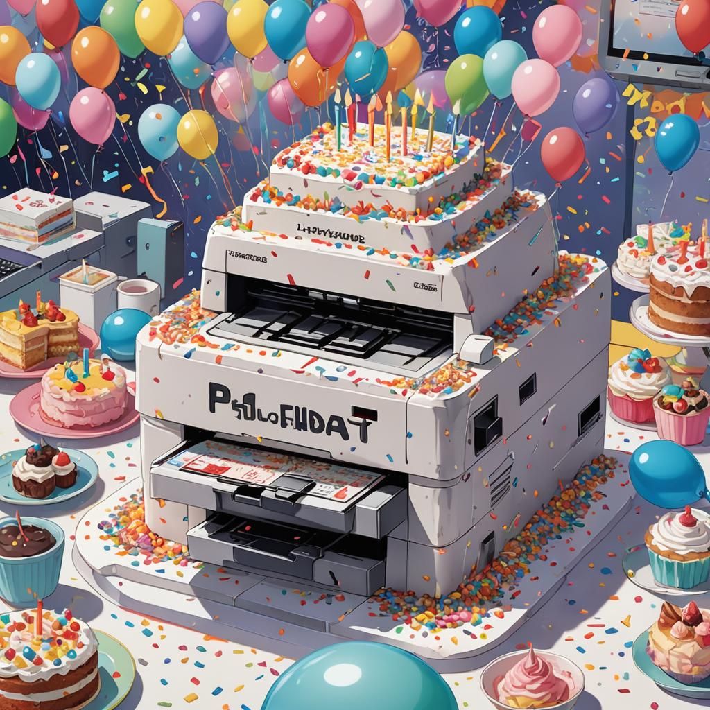 Photocopy Machine Birthday Cake in Anime Style