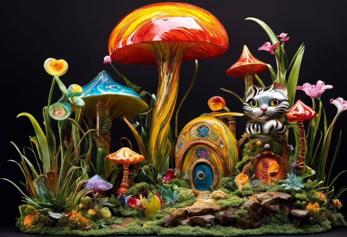 Whimsical Blown Glass Cheshire Cat in Toyism Style