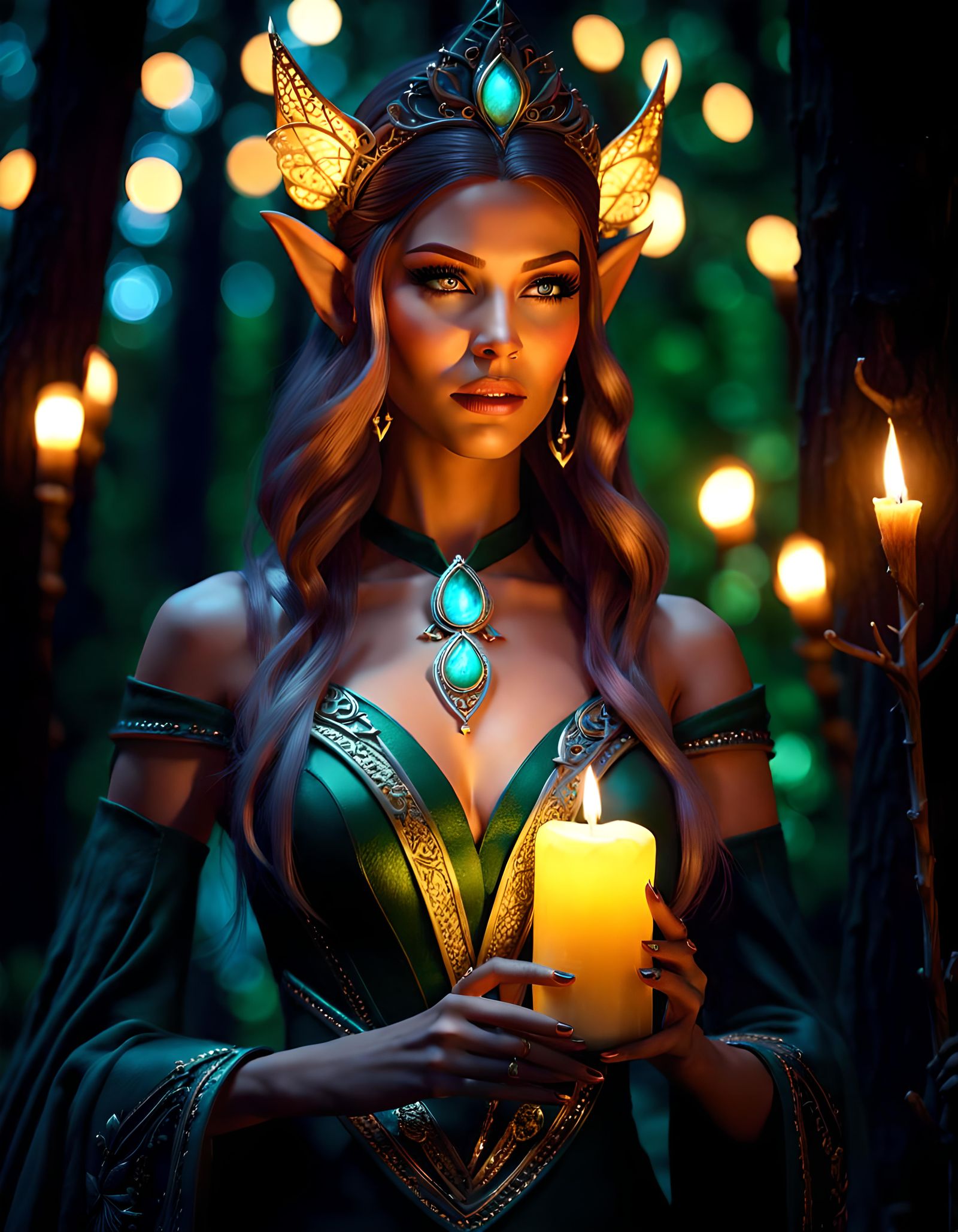 Elf Warlock in Enchanted Forest: 3D Render