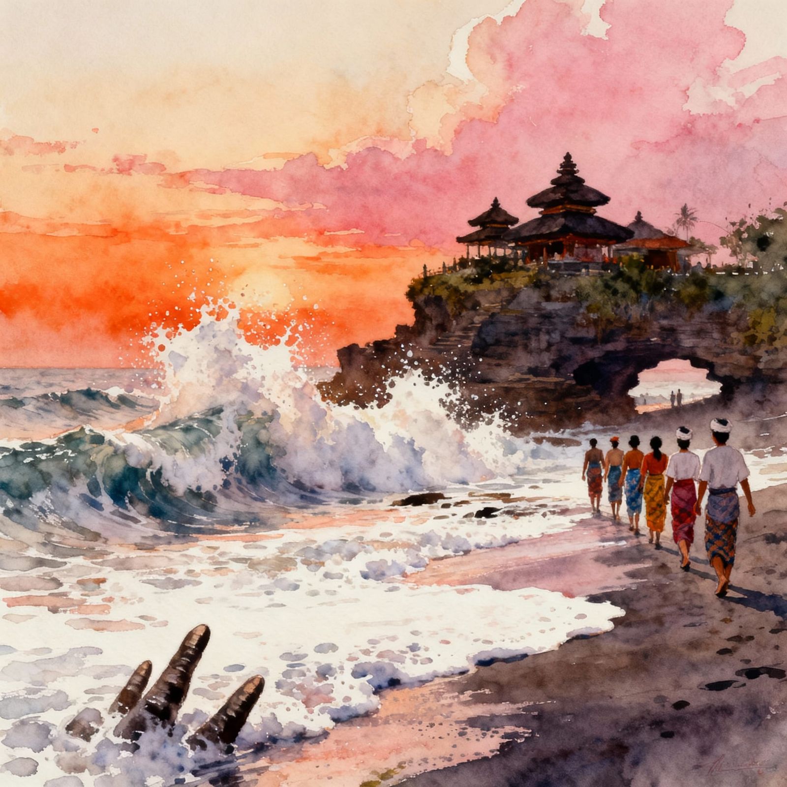 90s Bali Sunset at Tanah Lot Temple