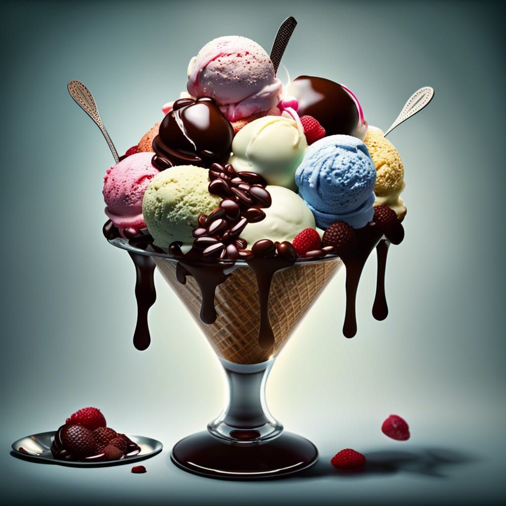 Hyperrealistic Ice Cream Sundae in Cinematic Lighting