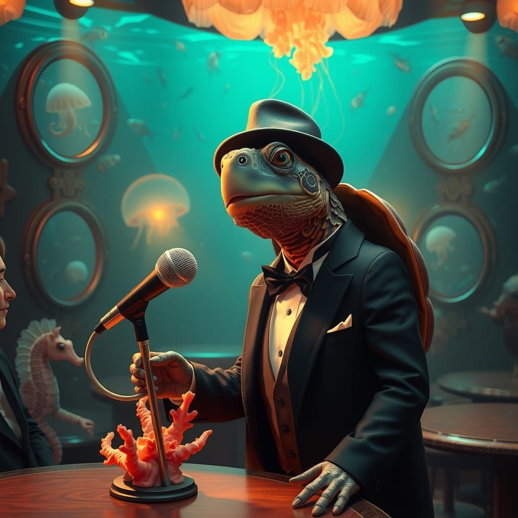 Underwater Jazz Club with Turtle Singer in Tuxedo