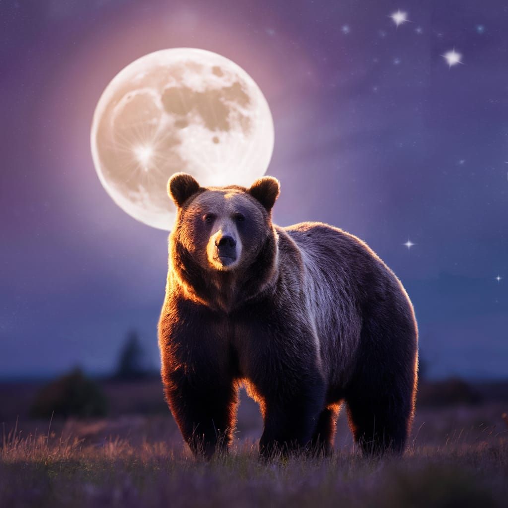 Majestic Bear Under a Starry Moonlit Sky