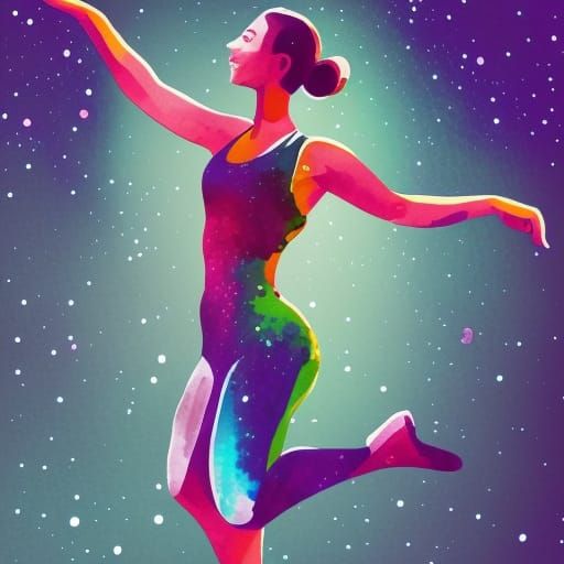 Graceful Woman Dancing Under Starry Night Sky